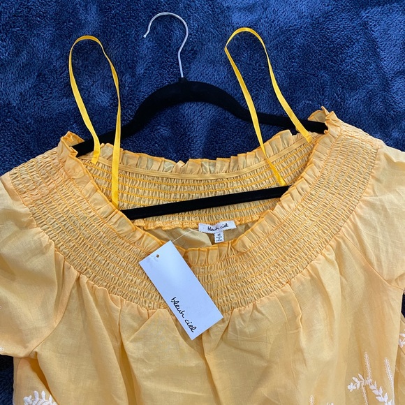 💥PRICE ⬇️ Bleuh ciel  -  Yellow Boho Off the Shoulders Blouse - M - Picture 6 of 6